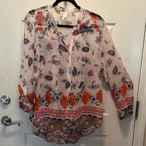 Anthropologie Fig and Flower Sheer Multicolor Floral Paisley Blouse Size XL